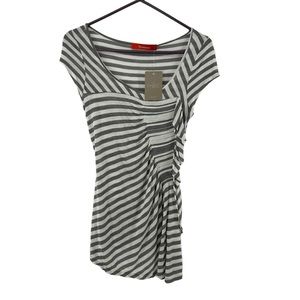 NWT Anthropologie Cartonnier Grey/White Striped Gathered Waist Tunic Top